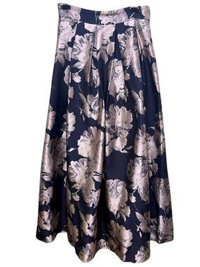 ELIZA J Long Skirt Size 12 Floral Tapestry Navy Pink Formal Evening Full Maxi